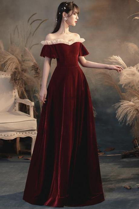 Burgundy Velvet Long Prom Dress Evening Dress,pl3781