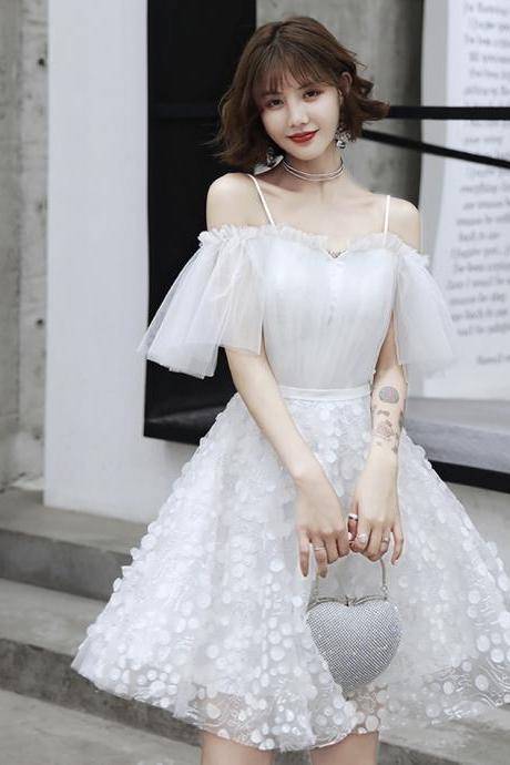 White Tulle Short Prom Dress Homecoming Dress,pl3793