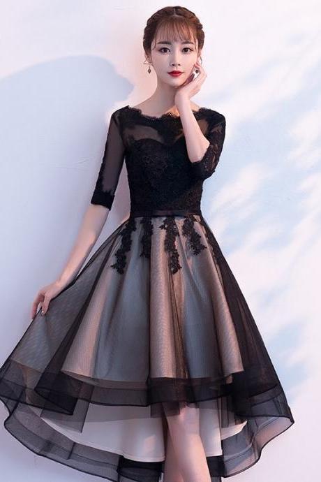 Black Tulle Lace High Low Prom Dress Evening Dress,pl3822