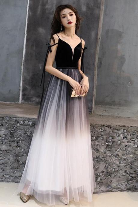 Black Velvet Tulle Long Prom Dress Evening Dress,pl3823