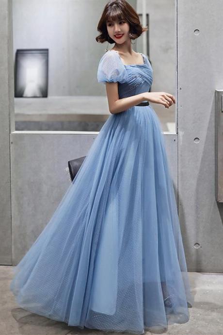 Elegant Blue Tulle Long Ball Gown Dress Evening Dress,pl3825