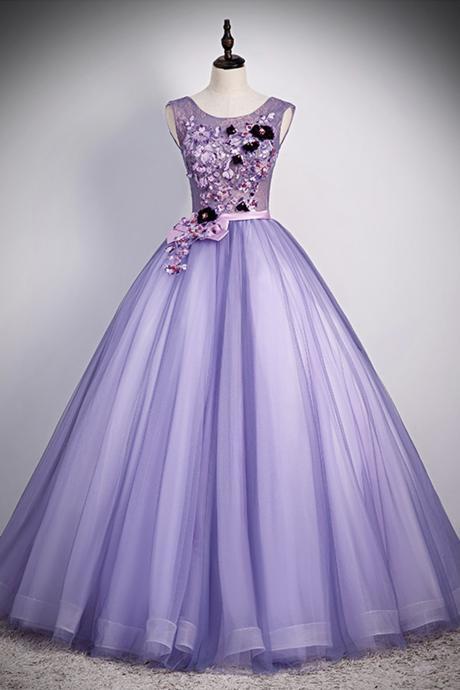 Purple Tulle Long A Line Prom Dress Purple Evening Dress,pl3846