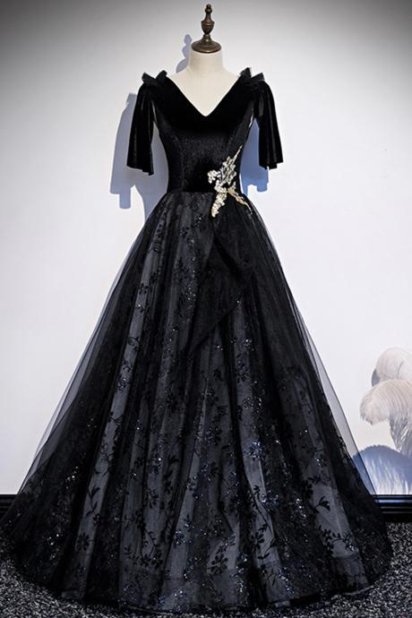 Black Velvet Lace Long Prom Dress Evening Dress,pl3855