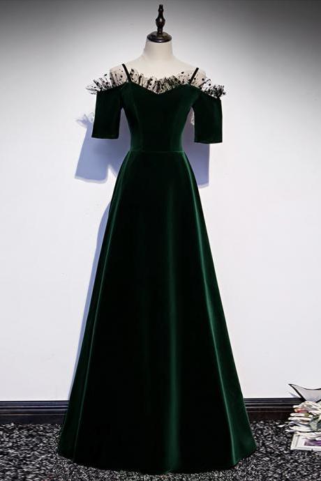 Green Velvet Long Prom Dress Green Evening Dress,pl3858