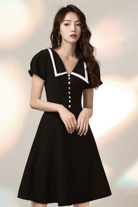 Black Evening Dress, Short Sleeve Birthday Dress,custom Made,pl3895