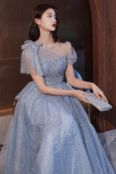 Blue Evening Dress, Style, Temperament, Socialite, High Quality One Shoulder Party Dress,custom Made,pl3896