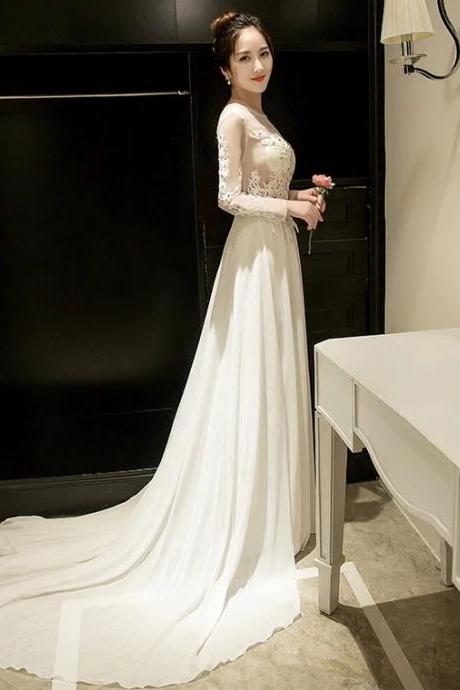 Long Sleeve Prom Dress,white Bridal Dress,lace Evening Dress,custom Made,pl3921