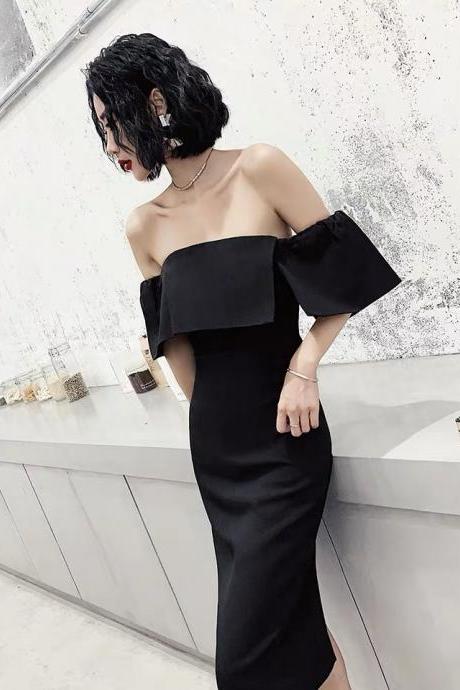 High Quality Evening Dress, Noble Off Shoulder Party Dress, Elegant Short Black Dress,custom Made,pl3936
