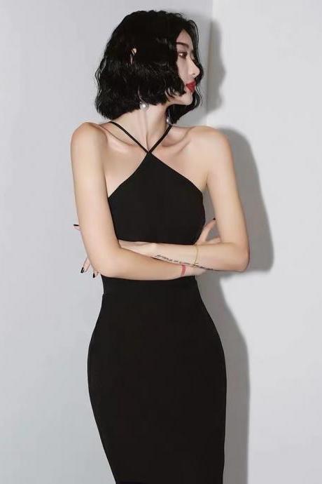 Little Evening Dress, Halter Neck Black Dress,custom Made,pl3939