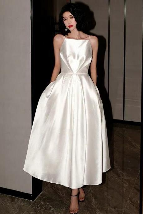 Little White Evening Dress, Temperament Socialite Birthday Dress, Simple,custom Made,pl3942