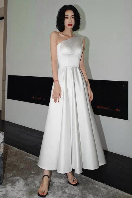 White Prom Dress,satin Party Dress,one Shoulder Daliy Dress,custom Made,pl3946