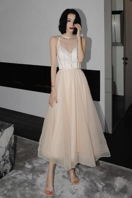 Champagne Bridesmaid Dress, Style, Summer, Fairy Hepburn Style, Midi Party Dress,custom Made,pl3952