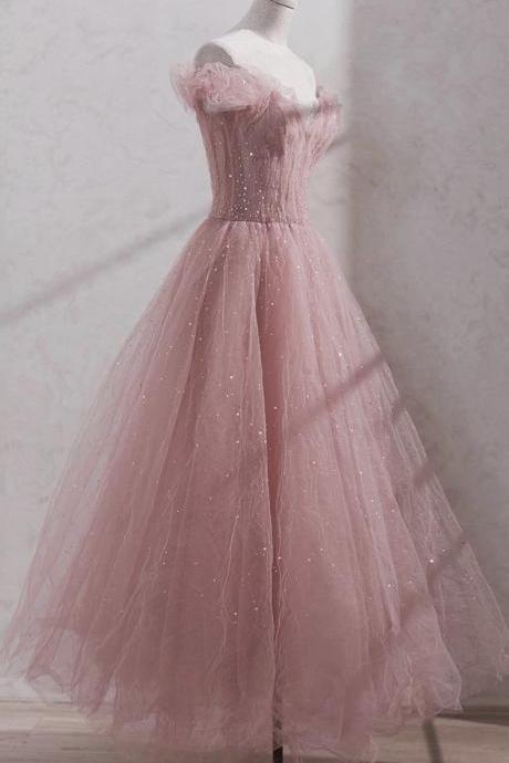 Shiny Party Dress,fairy Midi Dress, Pink Prom Dress,custom Made,pl3956