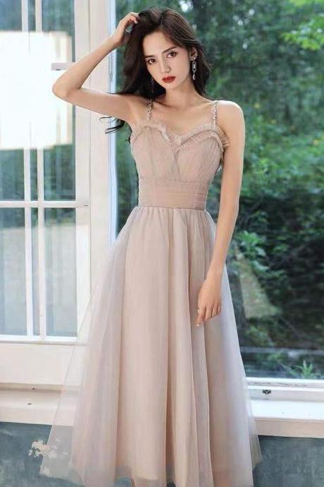 Light Pink Party Dress,spaghetti Straps Evening Dress,tulle Long Prom Dress ,daily Dress,custom Made,pl3963