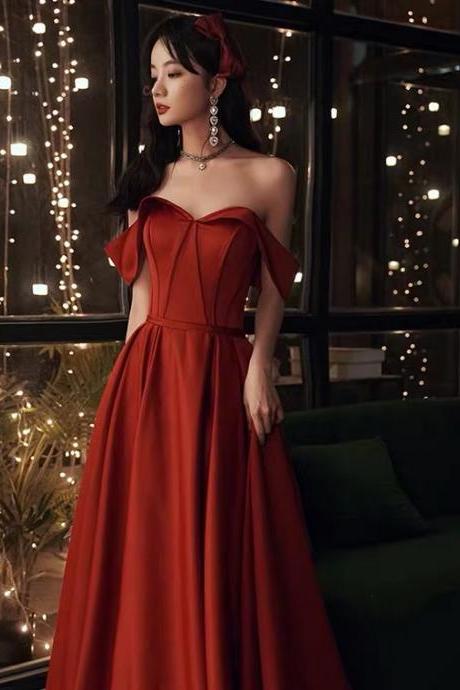 Off Shoulder Red Prom Dress,charming,satin Evening Dress,custom Made,pl3969