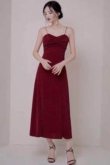 Wine Red Party Dress,spaghetti Straps Evening Dress,high Split Prom Dress ,backless Sparkling Formal Dress,custom Made,pl3973