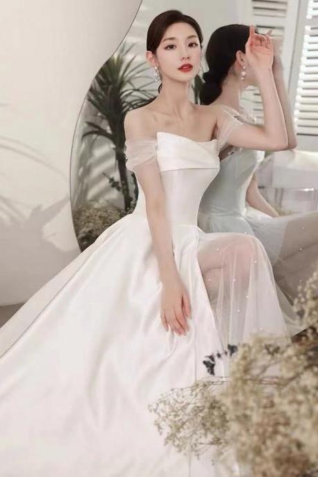 White Wedding Dress,off Shoulder Wedding Dress,high Split Wedding Dress,tulle Beads Wedding Dress,elegant Wedding Dress,custom Made,pl3982