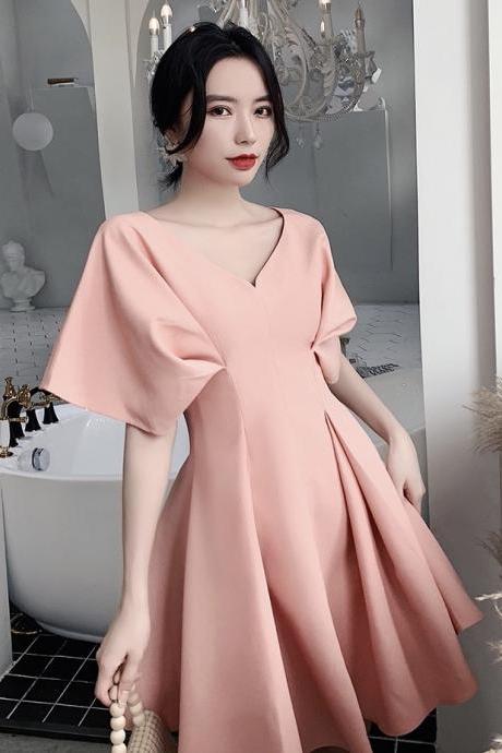 V-neck Homecoming Dress,pink Wedding Guest Dress,custom Made,pl3999