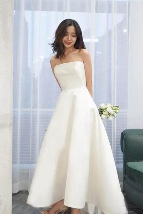 ,strapless Wedding Dress, Simple Bridal Dress,satin Wedding Dress,custom Made,pl4004