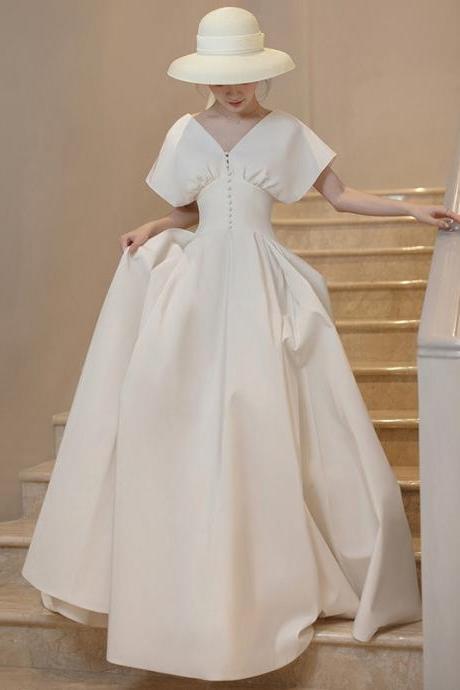 Light wedding dress, Hepburn style,daily/travel shot wedding dress, vintage white satin, simple wedding dress,custom made,PL4010