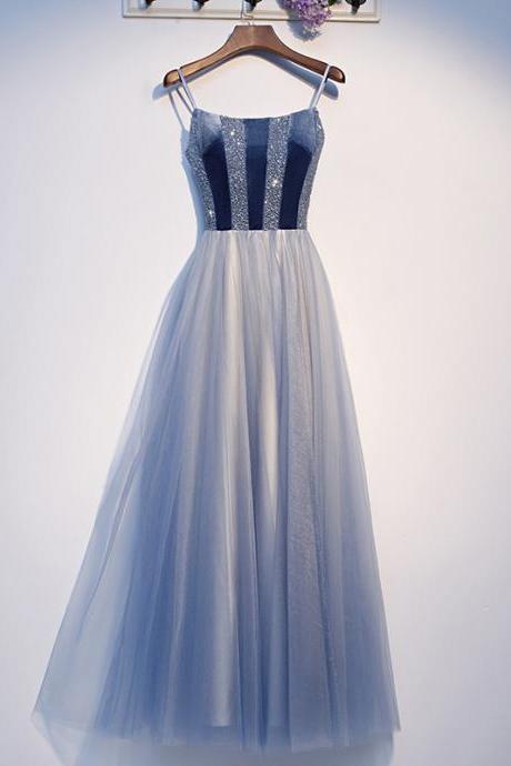 Modern Blue Dress, Style, Elegant Midi Dress,spaghetti Strap Bridesmaids Dress,custom Made,pl4029