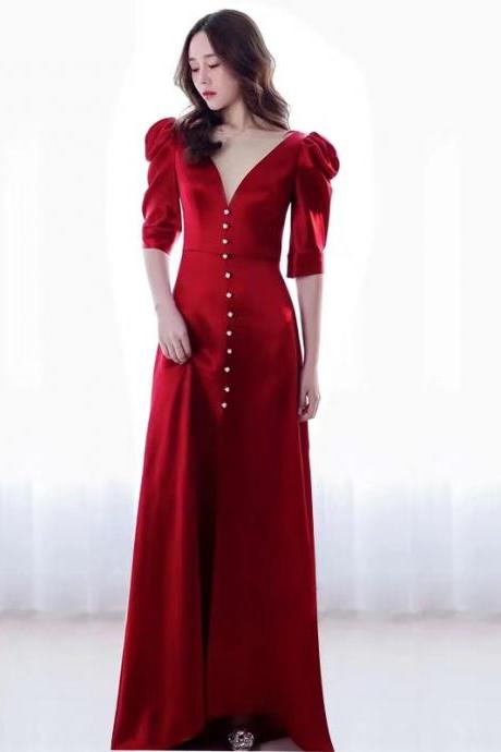 Style,red Slim Dress, Sexy Little Tail, V-neck Evening Dress,custom Made,pl4056