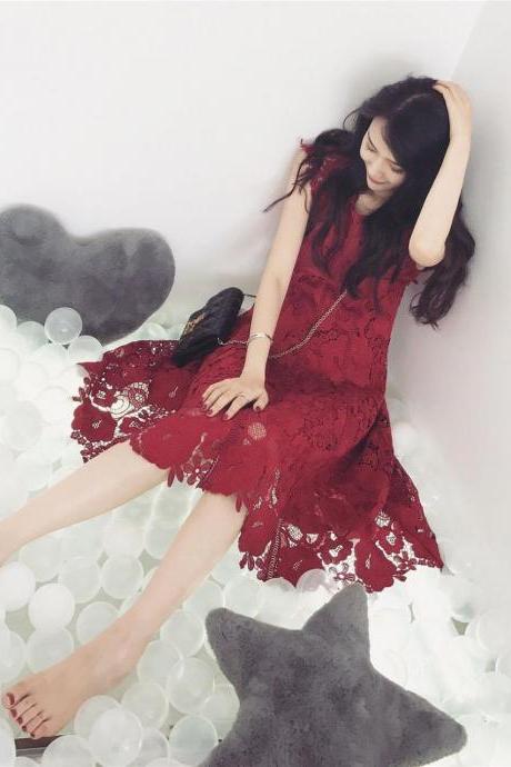 ,summer And Spring,lace Homceoming Dress,red Midi Dress,custom Made,pl4094