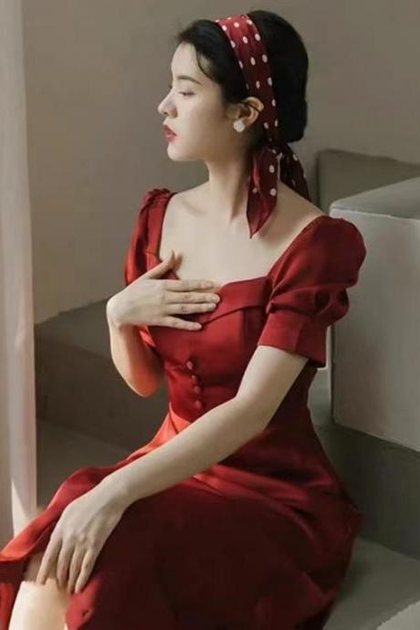 Vintage, Satin Party Dress ,sweet 16, Little Red Dress,custom Made,pl4097
