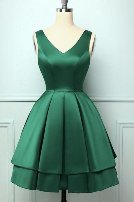 Cute V Neck And V Back Layered Green Short Prom Dress, Short Green Homecoming Dress, Green Formal Evening Dress,pl4104