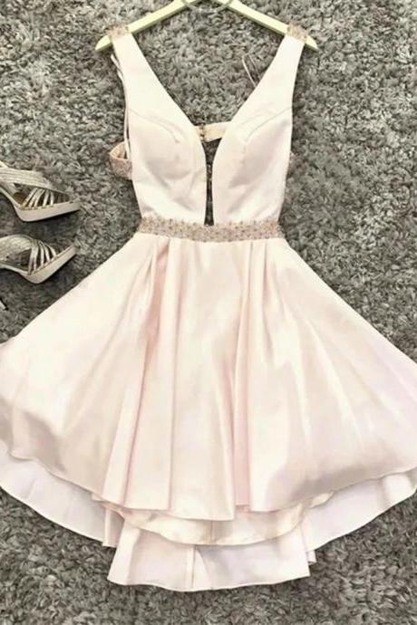 A Line V Neck Short Pink Prom Dresses, Short Pink Formal Graduation Homecoming Dresses,pl4154