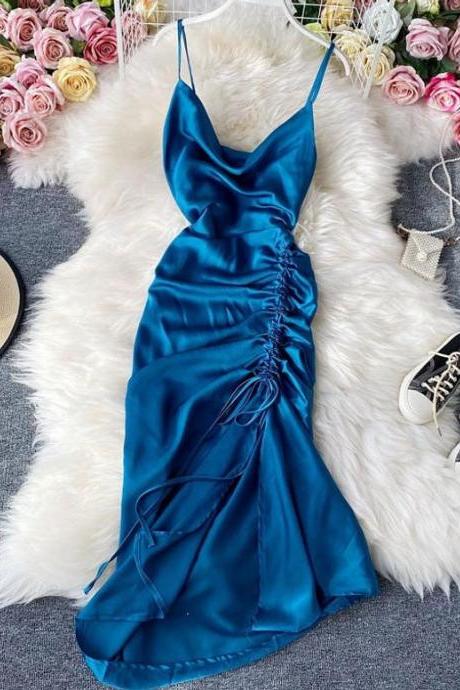 Blue Tunic Party Dresses For Occasion. Bridesmaids Outfit. Prom Dress For Women,pl4160