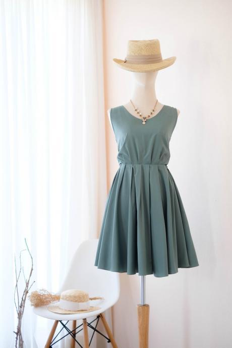 Earthy Sage Green Bridesmaid Dress Backless Green Dress Prom Party Dress Cocktail Wedding Guest Dress Short Bow Back Dress,pl4164
