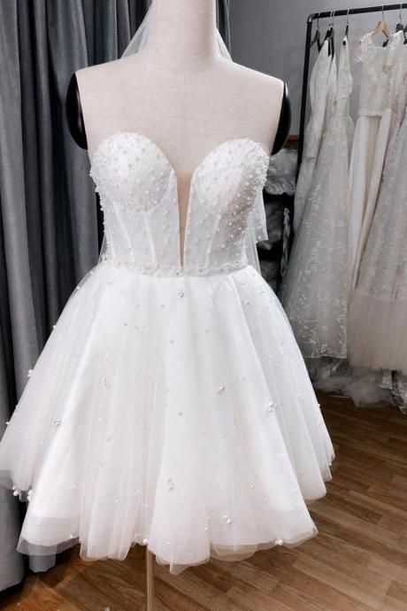 Sparkling Short Bridal Dress /tea Length Wedding Dress With Corset,pl4178