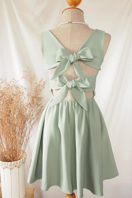 Sage Green Bridesmaid Dress Twin Back Bow Elegant Prom Dress Party Dress Vintage Sundress Summer Dress Reception Homcoming Dress,pl4180