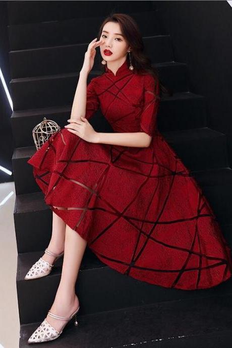 Arrivals Modern Fashion Clasic Grace Wine Red Women Dress Chinese Traditional Improved Cheongsam Formal Dress,pl4186