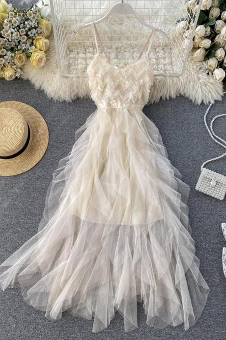 Champagne Tulle Sequins Dress Summer Dress,pl4218