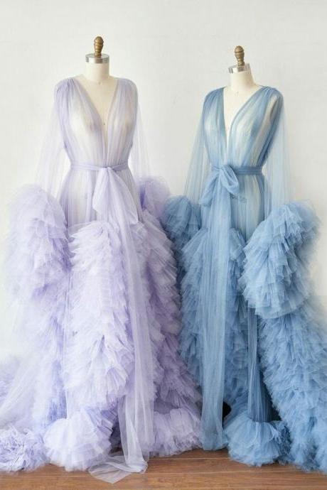 Women Sexy Tulle Maternity Dress Ruffled Robes Maternity Gown For Photo Shoot,pl4241