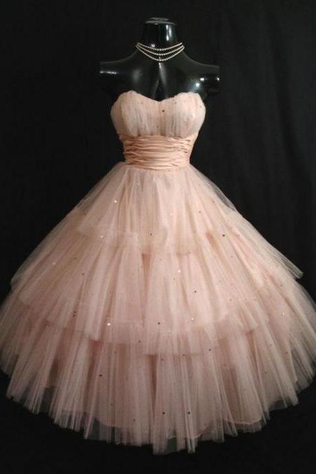 Pink Prom Dresses Strapless Layered Tulle Sequins Tea Length Short Homecoming Dress,pl4330