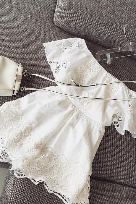 Stylish White Lace Rompers, Rompers,pl4360