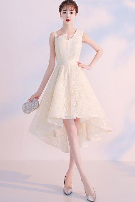 Champagne Lace High Low Prom Dress Lace Cocktail Dress,pl4370