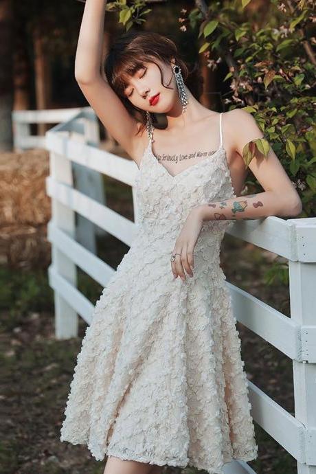Cute V Neck Lace Flower Short Prom Dress Cute Summer Dress,pl4372