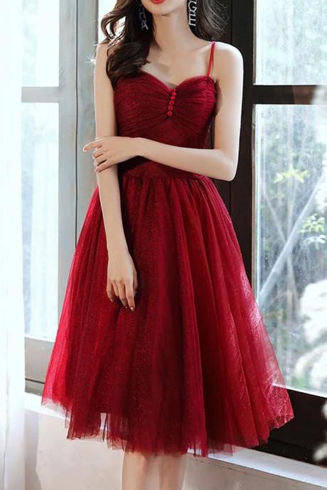 Simple Sweetheart Tulle Short Prom Dress Burgundy Cocktail Dress,pl4374