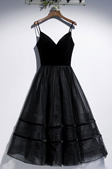 Black V Neck Tulle Short Prom Dress Black Tulle Homecoming Dress,pl4378