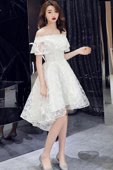 White Off Shoulder Lace Short Prom Dress Lace Homecoming Dress,pl4382