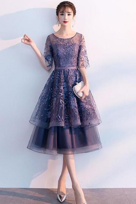 Purple Tulle Lace Short Prom Dress Cocktail Dress,pl4384