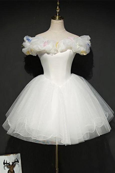 Cute White Tulle Short Prom Gown, White Homecoming Dress,pl4393