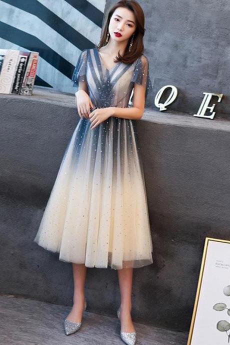Blue Tulle Sequin Short Prom Dress, Bridesmaid Dress,pl4405