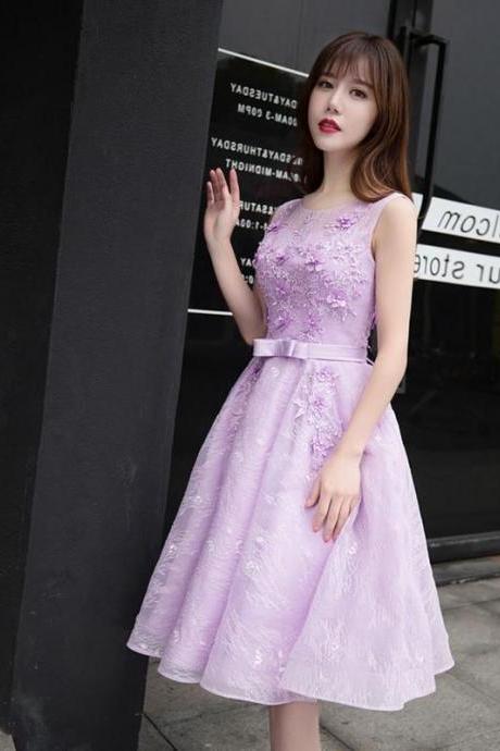 Light Purple Lace A Line Short Prom Dress, Evening Dress,pl4446