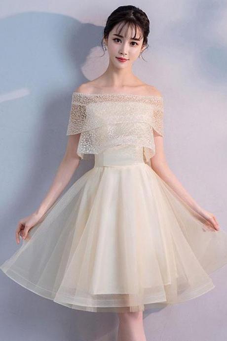 Champagne Tulle Short Prom Dress, Champagne Homecoming Dress,pl4452