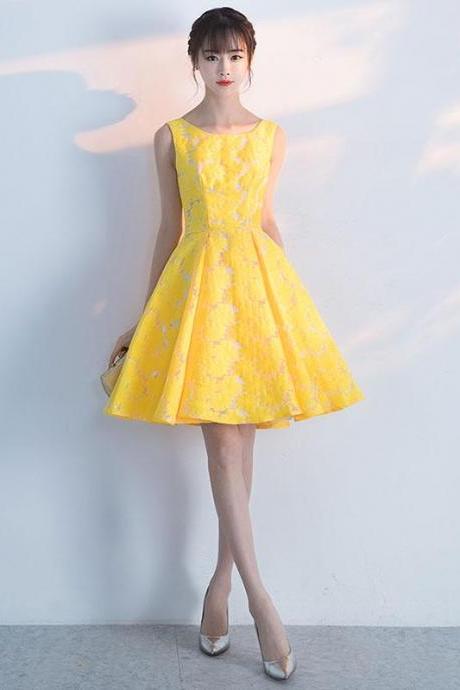 Cute Yellow Lace Short Prom Dress, Yellow Homecoming Dress,pl4454
